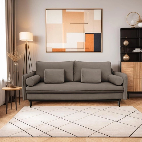 Sofa rozkładana z funkcją spania Diana 3 osobowa skandynawska beżowa do salonu z pojemnikiem