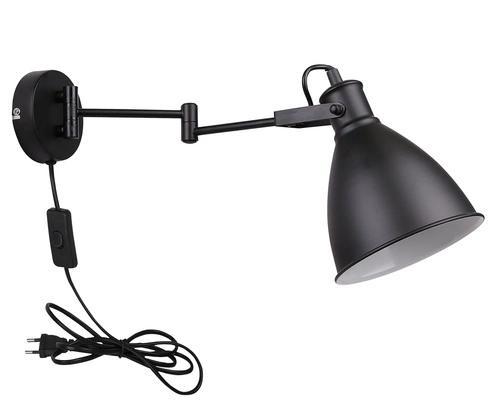 Nowoczesny kinkiet ścienny Espera czarny metalowy z włącznikiem do sypialni i salonu 45,6 cm