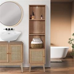 Witryna drewniana Bali do salonu w stylu boho na książki z półkami i drzwiami Intesi 160 cm