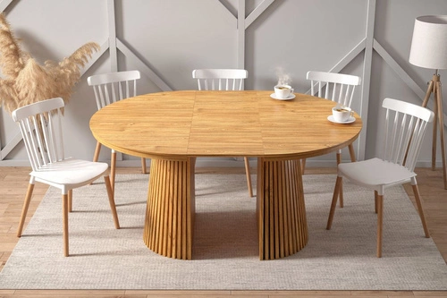 Stół okrągły rozkładany do jadalni Kyoto 120-200 cm naturalny dąb nowoczesny Intesi