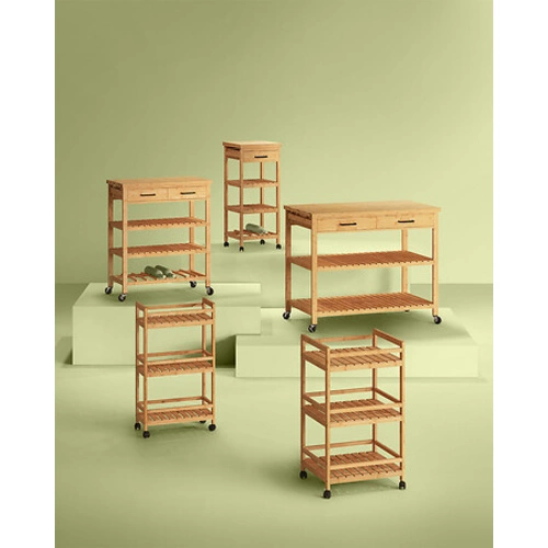 Drewniany wózek kuchenny Linha 3-poziomowy na kółkach boho do łazienki i kuchni 5five