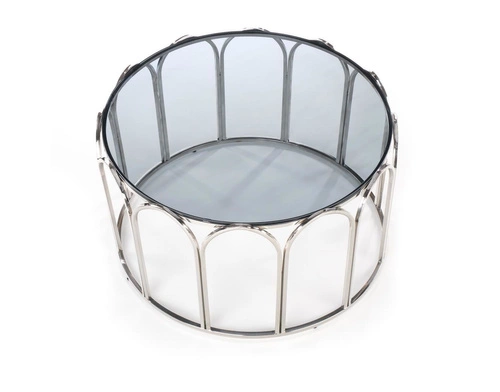 Stolik kawowy okrągły szklany glamour Viola dymiony chrom 81 cm do salonu Intesi