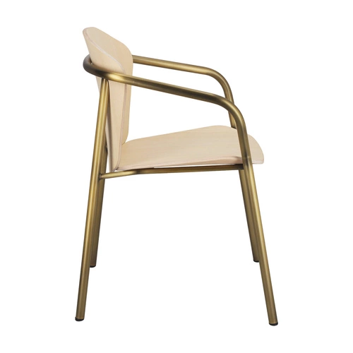 Krzesło do jadalni Finn drewniane z podłokietnikami na złotych nogach nowoczesne SCAB Design