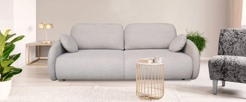 Sofa rozkładana z funkcją spania Andi brązowa skandynawska do salonu z pojemnikiem