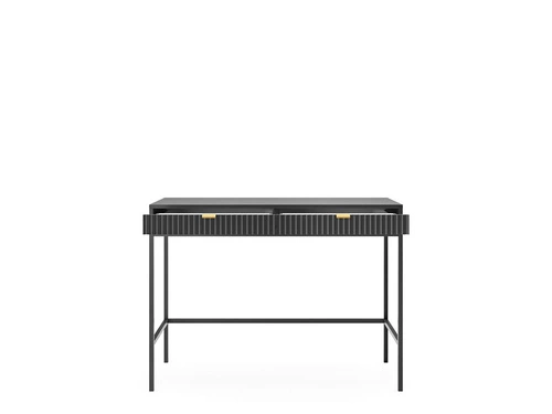 Nowoczesna toaletka Delicious czarna z ryflowanymi szufladami i złotymi nogami do sypialni