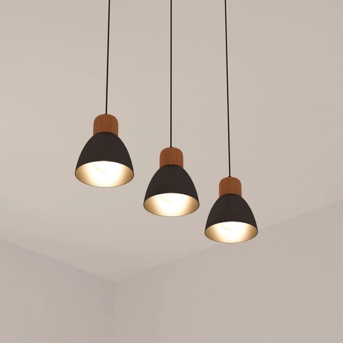 Lampa wisząca Desy industrialna czarna i drewniana regulowana do salonu lub nad stół Atmosphera