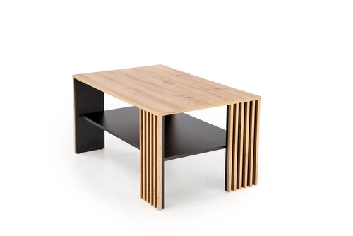 Stolik kawowy Kirsten prostokątny dąb artisan i czarny z półką nowoczesny do salonu 110x65 cm