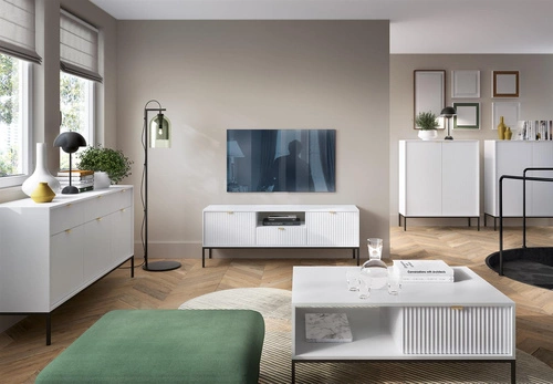 Stolik kawowy Delicious biały prostokątny z szufladą i półką nowoczesny loft do salonu Intesi