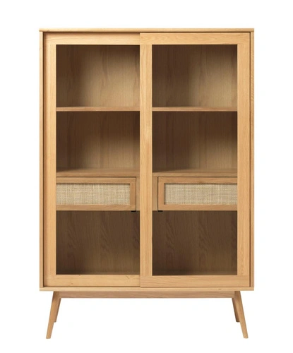 Witryna Barrali 160 cm dąb naturalny szklana drewniana do salonu