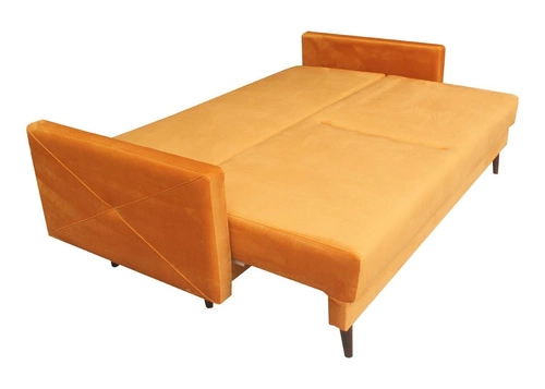 Sofa rozkładana z funkcją spania Saxo 2 osobowa do salonu nowoczesna żółta z pojemnikiem