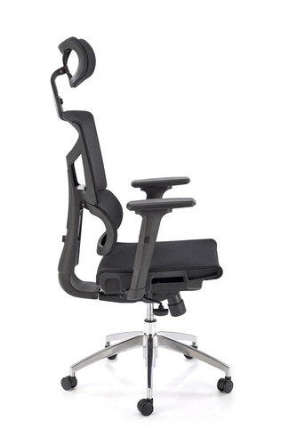 Fotel biurowy ergonomiczny Rivkin czarny z siatki obrotowy z zagłówkiem i regulacją Intesi