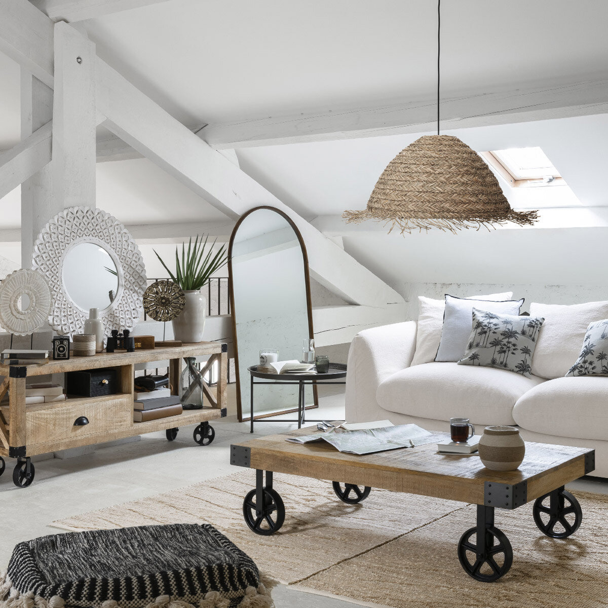 Lampa wisząca boho Sea view 56cm naturalna z trzciny do salonu lub nad stół Atmosphera