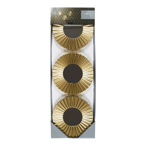 Zestaw 3 okrągłych luster dekoracyjnych Origami w złotej ramie do salonu i przedpokoju