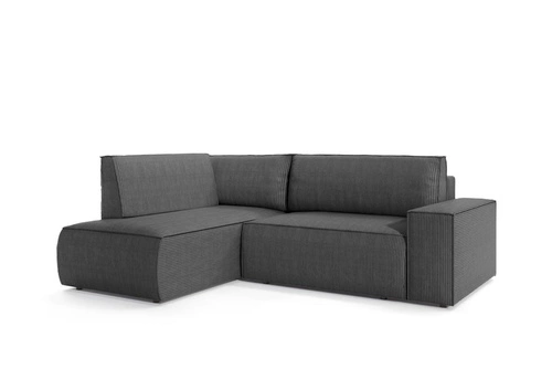 Narożnik z funkcją spania Molde L lewy sztruksowy szary ciemny do salonu z pojemnikiem