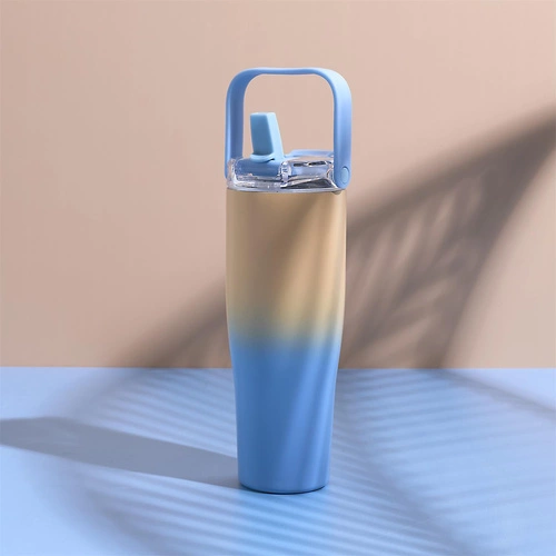 Kubek termiczny New York Intesi 900ml metalowy nowoczesny żółto-niebieski do kawy na wynos