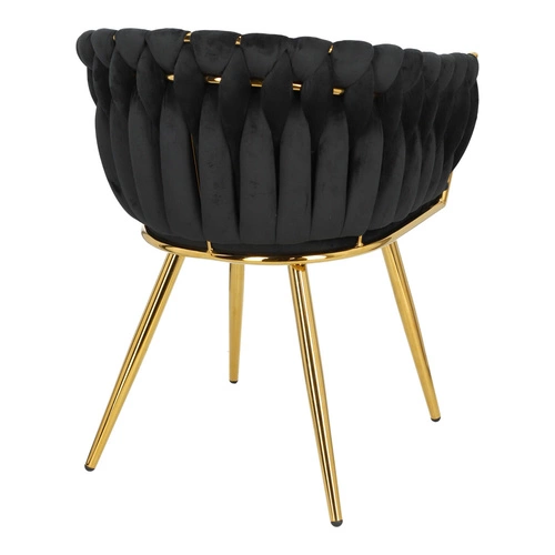 Krzesło do jadalni Tessa Intesi tapicerowane welur czarne glamour z podłokietnikami złote nogi
