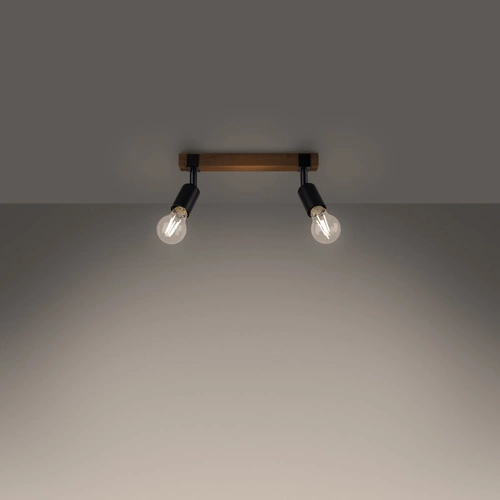 Plafon sufitowy ZUCA 2 czarny nowoczesny metalowy z drewnem do salonu SOLLUX LIGHTING