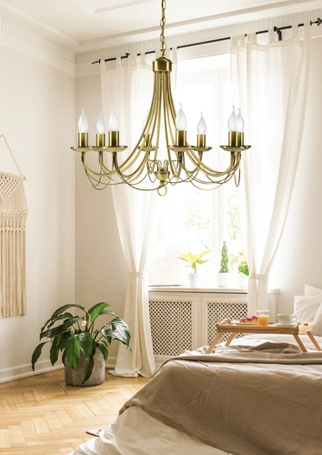 Lampa wisząca glamour Muza patyna 8-punktowa metalowa do salonu i sypialni 60 cm