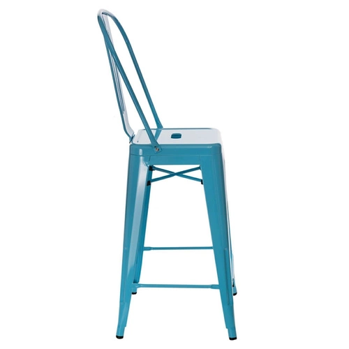 Hoker Paris Back 66 cm niebieski metalowy z oparciem do wyspy kuchennej industrialny D2.DESIGN