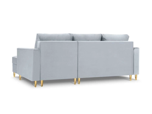 Narożnik z funkcją spania Cartadera Light Blue Velvet Prawostronna kolor nóg złoty