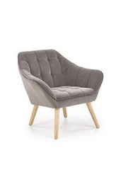Fotel kubełkowy Kalmen welurowy szary skandynawski do salonu na drewnianych nogach