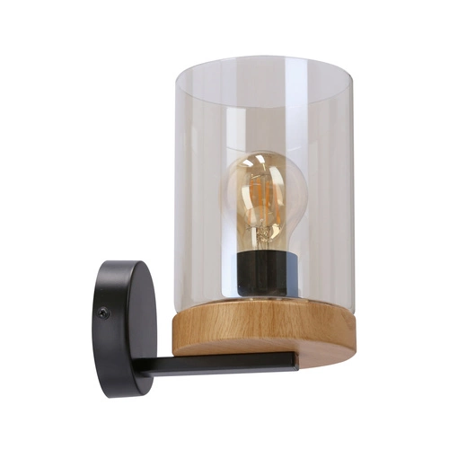 Kinkiet Wels lampa czarny+drewniany  1x40W E27 klosz dymiony