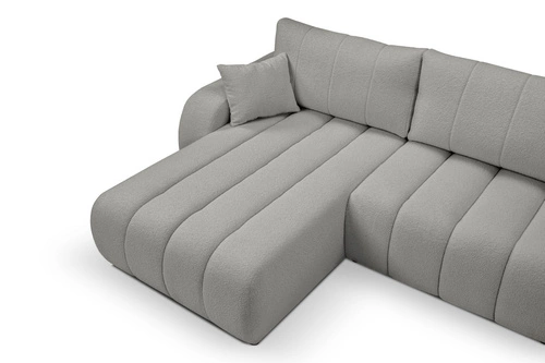 Narożnik Hobro lewy szary nowoczesny z funkcją spania i pojemnikiem do salonu