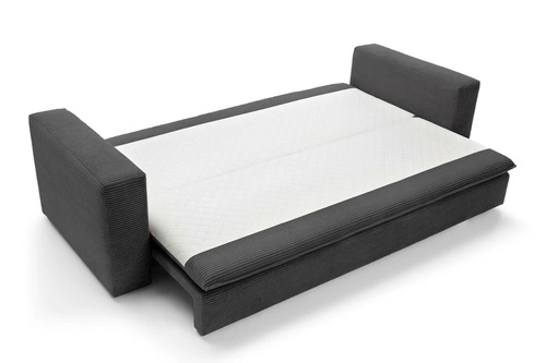 Sofa rozkładana z funkcją spania Ulnes sztruksowa 3 osobowa antracyt do salonu z pojemnikiem