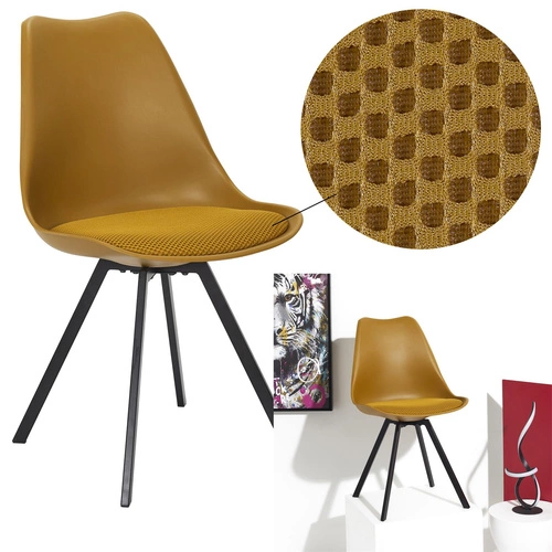 Krzesło tapicerowane Atom żółte Intesi do jadalni i salonu nowoczesne na metalowych nogach