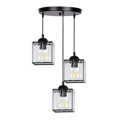 Lampa wisząca Glassia talerz czarny 3x40  E27 klosz czarny+kryształy bezbarwne