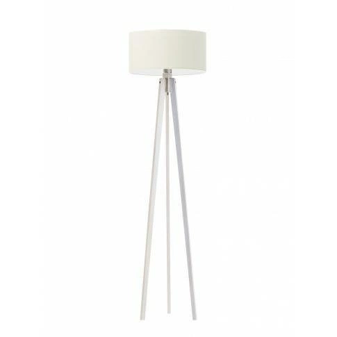 Lampa stojąca do salonu MIAMI trójnóg glamour z abażurem ecru drewniana biała Lysne 148 cm