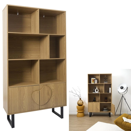 Regał na książki Calypso naturalny loftowy z szafką i półkami do salonu Intesi 180x100 cm