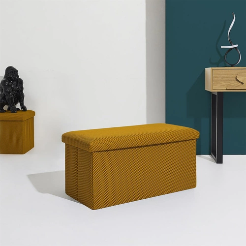 Pufa ze schowkiem Velse Atom Intesi żółta prostokątna składana do przedpokoju i pokoju dziecięcego