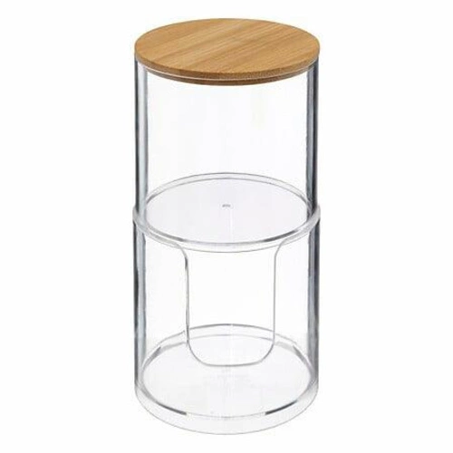 Selena organizer na waciki i patyczki do łazienki transparentny z bambusową pokrywką 5five