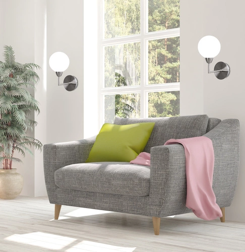 Kinkiet ścienny Logos nowoczesny biały klosz szklany srebrny do sypialni i salonu CANDELLUX