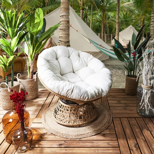 Fotel wypoczynkowy Cancun obrotowy biały boho do ogrodu i na taras z poduszką