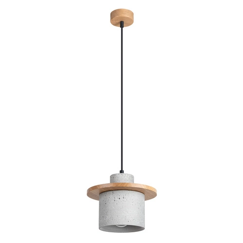 Lampa wisząca MAB beton nowoczesna okrągła do salonu i kuchni z drewnem szara 125 cm