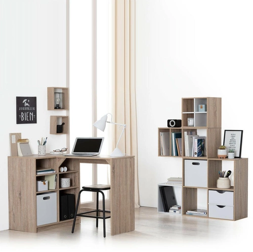 Regał na książki do salonu Kali 3 półki nowoczesny modułowy naturalny MDF 100,5 cm