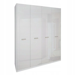 Szafa 4-drzwiowa Bella biały połysk nowoczesna z półkami i drążkiem do sypialni 183 cm