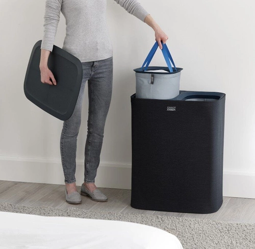Joseph Joseph Tota nowoczesny kosz na pranie 90l z 2 komorami do łazienki czarny