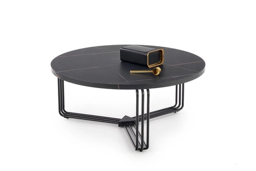 Stolik kawowy Lintica okrągły 80 cm czarny marmur nowoczesny loft do salonu Intesi