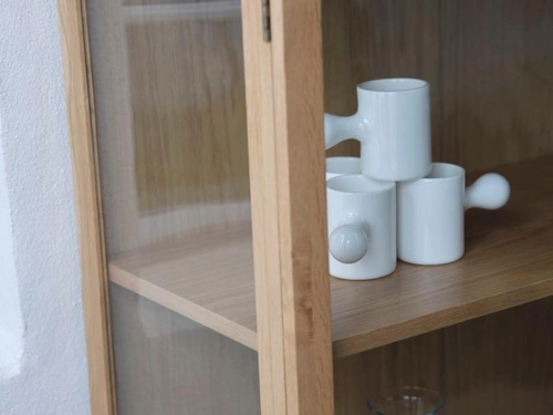 Witryna Elba drewniana szklana do salonu i na książki 190 cm naturalny dąb