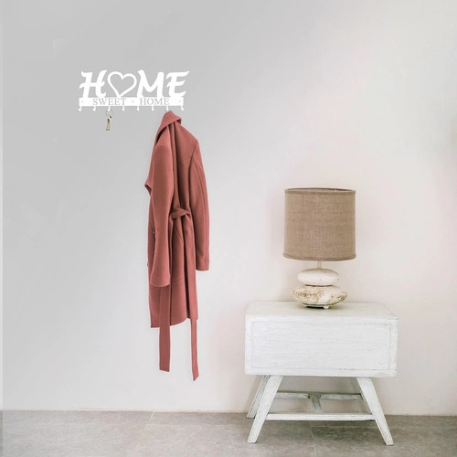 Wieszak ścienny do przedpokoju biały metalowy Home Sweet Home nowoczesny Intesi 8 haczyków