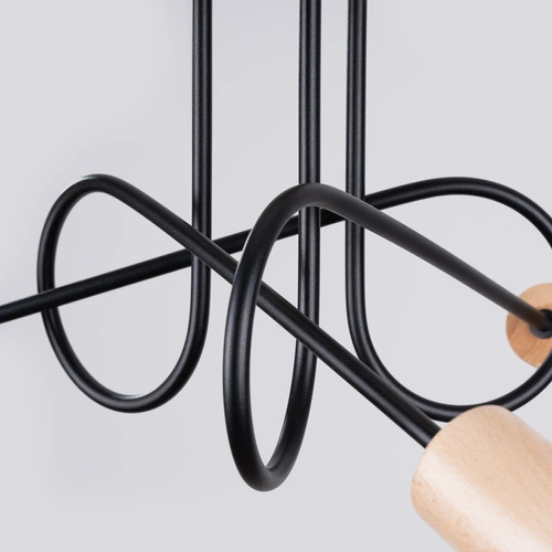 Żyrandol do salonu EMBER 3 czarny minimalistyczny z drewnem 3-punktowy Sollux Lighting