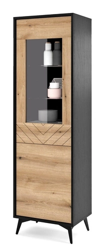 Witryna na książki do salonu Fargo loftowa drewniana w jodełkę z funkcją push to open Intesi