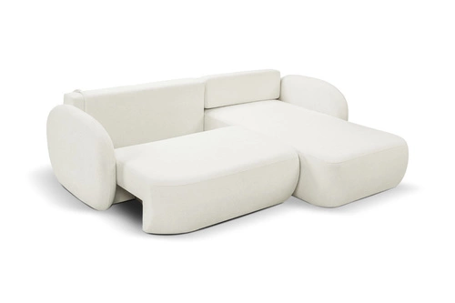 Narożnik z funkcją spania prawy Salby biały nowoczesny z pojemnikiem do salonu