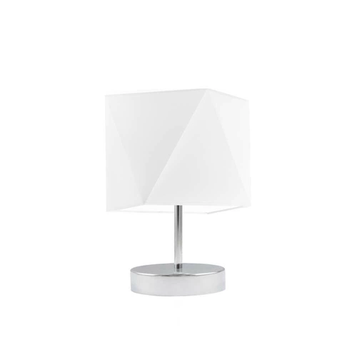 Lampka nocna do sypialni PASADENA nowoczesna biała z abażurem na chromowanym stelażu LYSNE