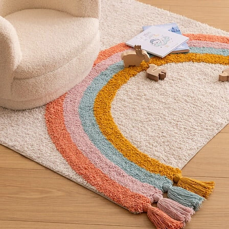 Dywan boho Rainbow 100x150 bawełniany do pokoju dziecka beżowy