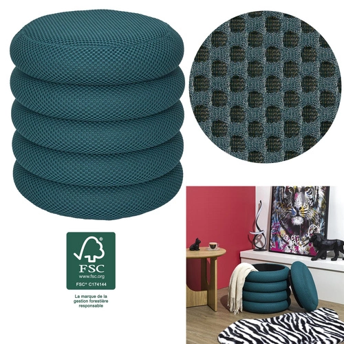 Pufa ze schowkiem Atom Intesi okrągła turkusowa nowoczesna do salonu i sypialni 42 cm