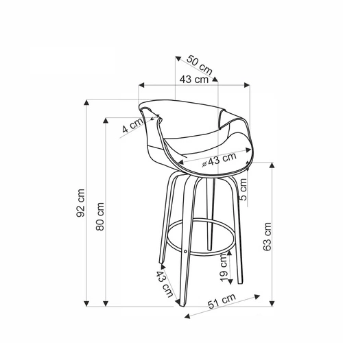 Hoker Analis industrialny tapicerowany z oparciem i podłokietnikami do kuchni popielaty/orzechowy